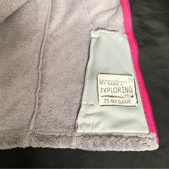 NORTH FACE Kids Laurel Fleece Fuzzy Full Zip Jacket, Gray and Pink, Size M 10-12 - Picture 11 of 14